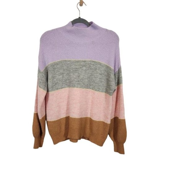 DIP Colorblock Knit Mockneck Sweater in Purple/Gray/Pink/Brown -‎ Size Medium - Picture 1 of 5